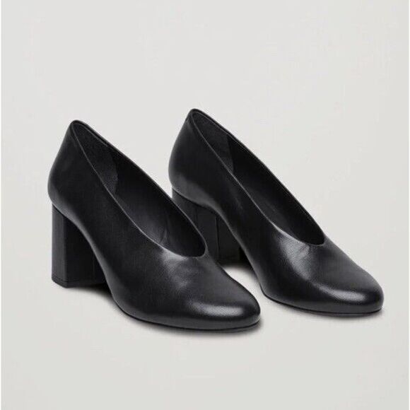 COS Curved Vamp Leather Heels Black Block Heel sz 40 - US 9 - Picture 14 of 14
